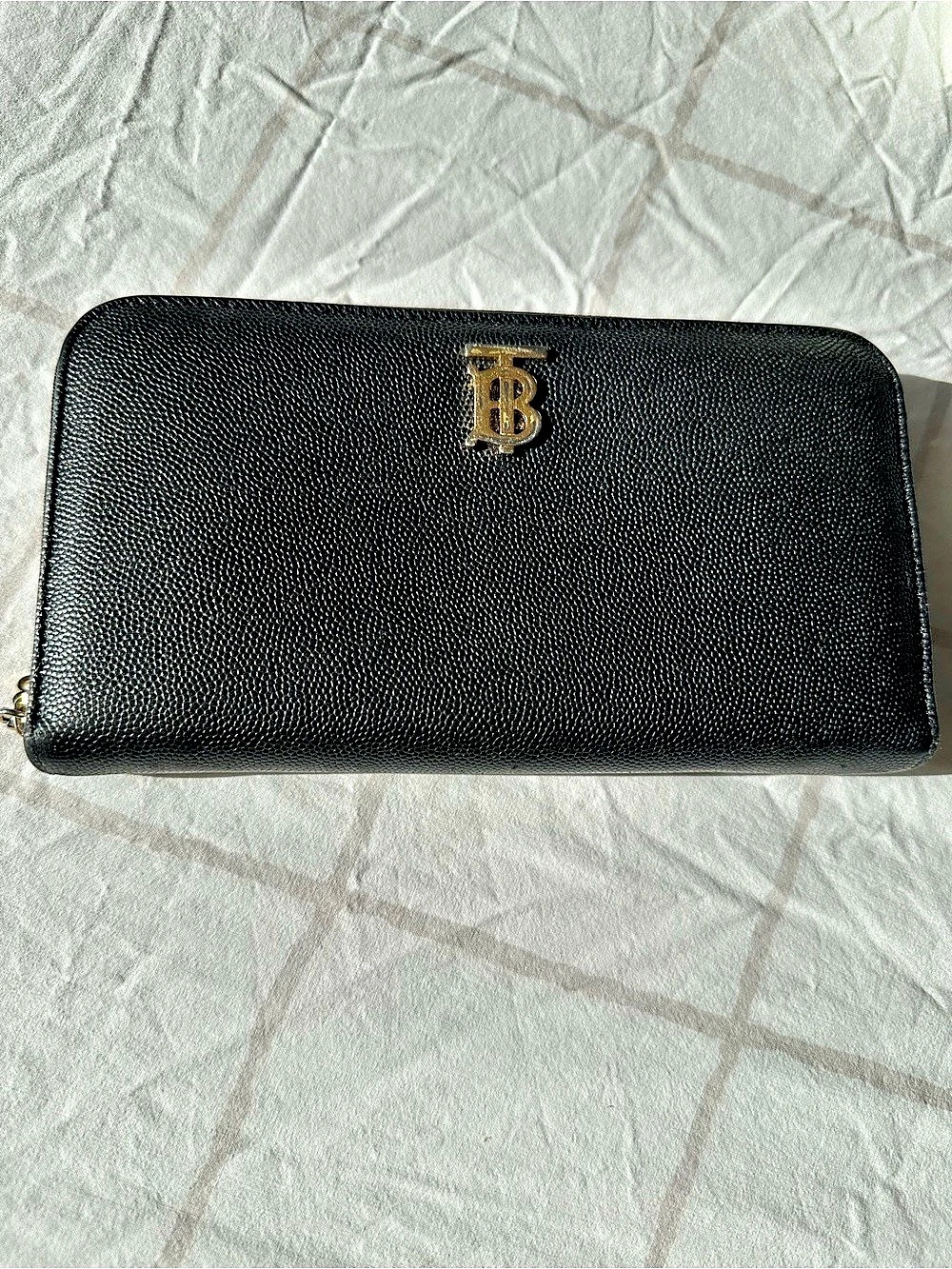 Burberry TB Monogram Grainy Leather Zip-Around Wallet Black